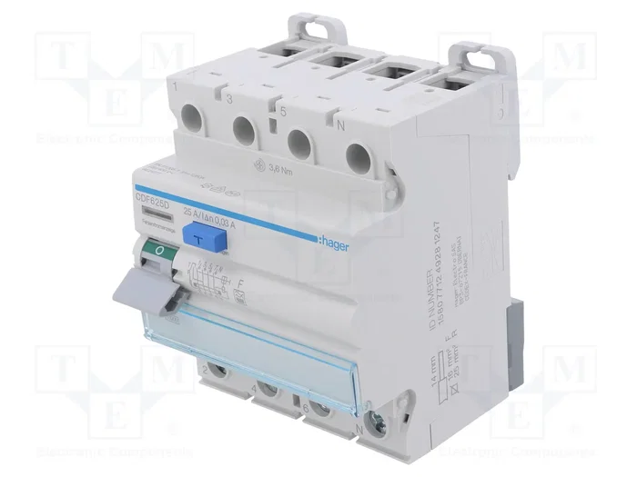 HAGER Interruptor diferencial 25A 30mA 3+N Tipo F HAGER Interruptor diferencial 25A 30mA 3+N Tipo F