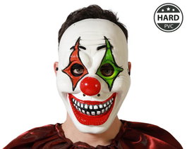 Máscara de Payaso Diabólico con Detalles Verde y Rojo en PVC Rígido para Halloween - Terror, Fiestas y Casas del Miedo