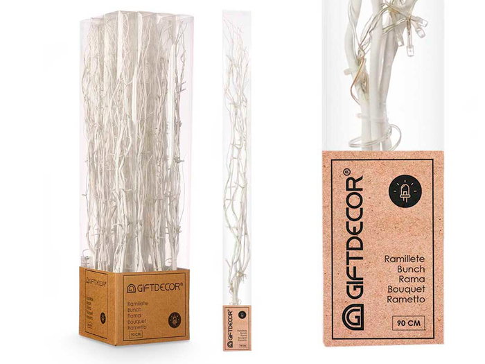 Giftdecor Ramillete de Varas Blanco con 30 Leds 90 cm (Set de 12)