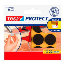 Tesa Fieltro Antirasguño Protector para Muebles, Marrón, Diámetro 22 mm, Paquete de 12 Unidades para Proteger Suelos de Parquet, Madera, Laminado y Azulejos