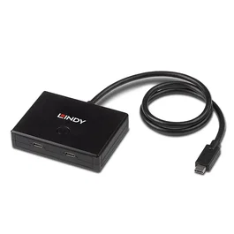 Lindy 43329 Hub USB 3.2 Gen 1 Type-C con 2 Puertos Bidireccionales, 5 Gbps, Negro, Cable de 0.6 m