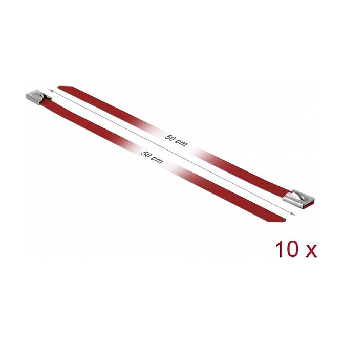 DeLOCK Sujetacables de Acero Inoxidable 500 x 7,9 mm Rojo, 10 unidades