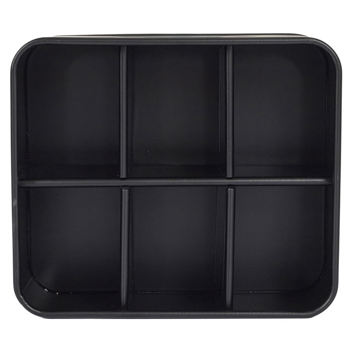 Cook Concept Caja de Té "Thé" Lounge con 6 Compartimentos Metal Negra Mate Ilustraciones Doradas 18x15.5x7 cm