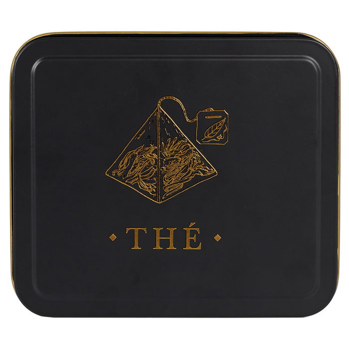 Cook Concept Caja de Té "Thé" Lounge con 6 Compartimentos Metal Negra Mate Ilustraciones Doradas 18x15.5x7 cm