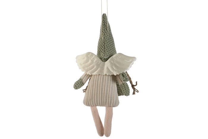 DKD Home Decor Decoracion Colgante Navidad Angel Beige Verde 12 Unidades 4 x 27 x 13 cm