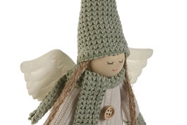DKD Home Decor Decoracion Colgante Navidad Angel Beige Verde 12 Unidades 4 x 27 x 13 cm