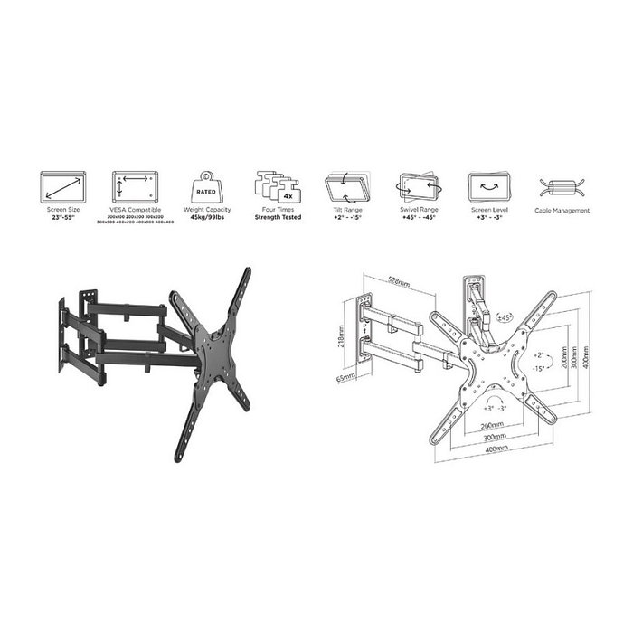 Equip 650328 Soporte de Pared en Esquina para TV de 23" a 55", Compatible VESA 400x400, Capacidad Máxima 45 kg Equip 650328 Soporte de Pared en Esquina para TV de 23" a 55", Compatible VESA 400x400, Capacidad Máxima 45 kg