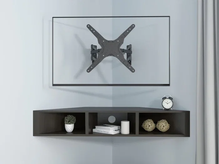 Equip 650328 Soporte de Pared para TV de Esquina, para Pantallas de 23"-55" (58-139 cm), VESA 200x100 a 400x400, Hasta 45 kg, Inclinación Ajustable, Color Negro