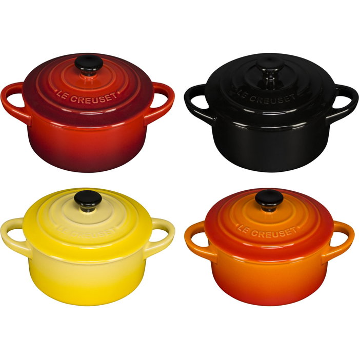 Le Creuset Set de 4 mini cocottes de gres multicolor Le Creuset Set de 4 mini cocottes de gres multicolor