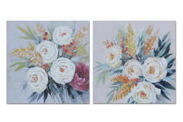 DKD Home Decor Cuadro Lienzo MDF 80x80 cm Flores Surtido de 2 unidades