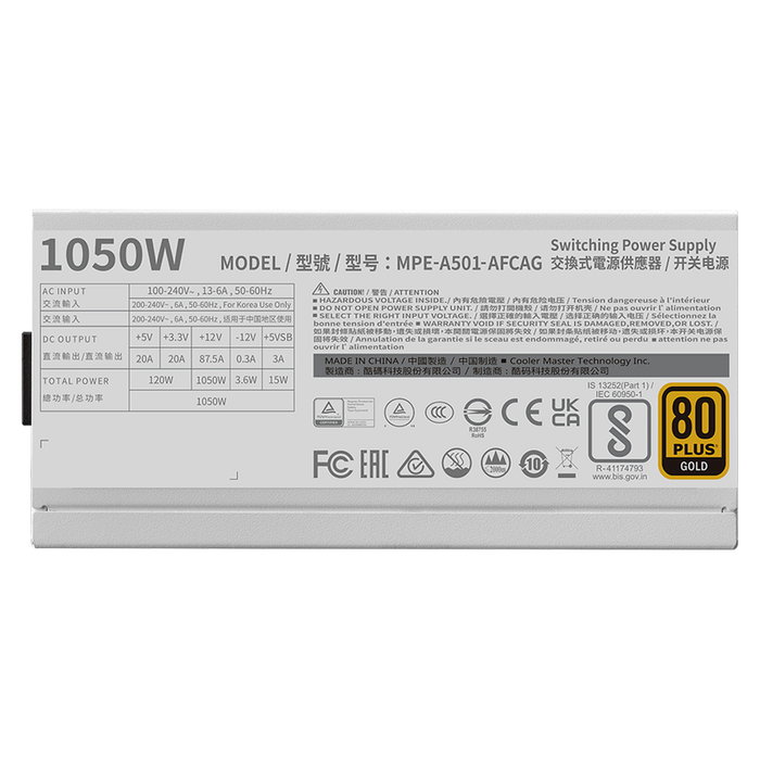 Cooler Master MWE Gold 1050 V2 White Edition 1050 W ATX 3.1