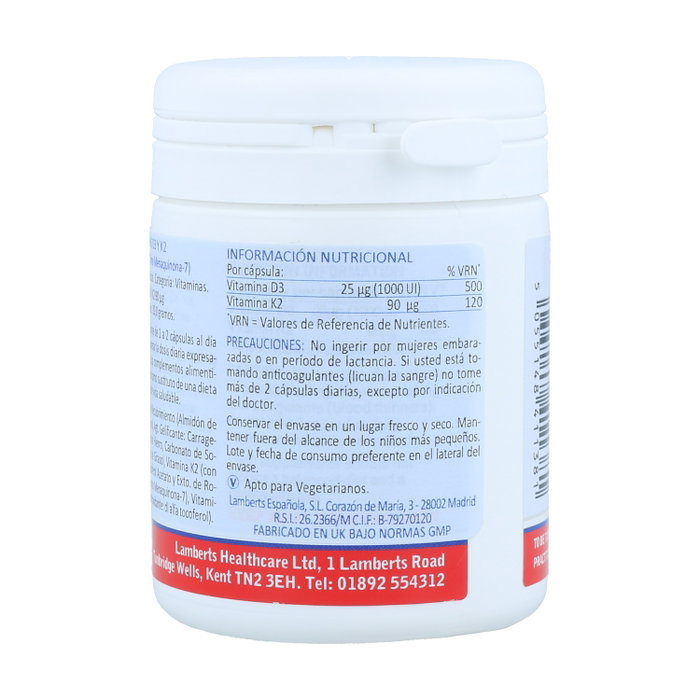 Lamberts Vitamina D3 1000 UI + K2 90 µg 60 cápsulas Lamberts Vitamina D3 1000 UI + K2 90 µg 60 cápsulas