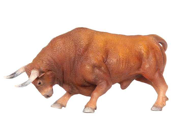 Deqube Réplica Animal Toro Bravo Colorado Embistiendo Pintada a Mano para Colección +3 Años