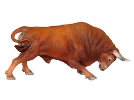 Deqube Réplica Animal Toro Bravo Colorado Embistiendo Pintada a Mano para Colección +3 Años