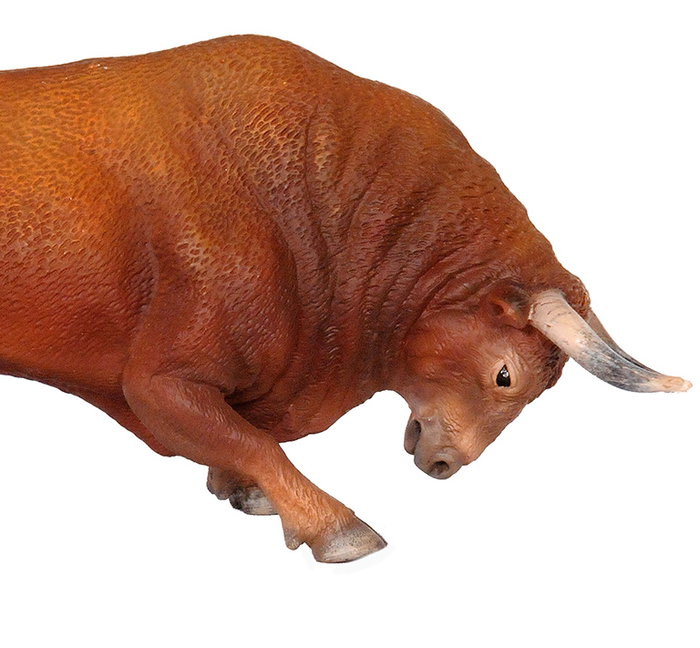 Deqube Réplica Animal Toro Bravo Colorado Embistiendo Pintada a Mano para Colección +3 Años