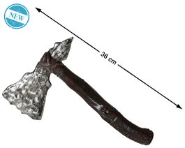 Atosa Hacha Tribal Decorativa De Fantasía 36 cm con Doble Filo en Plata y Mango Oscuro