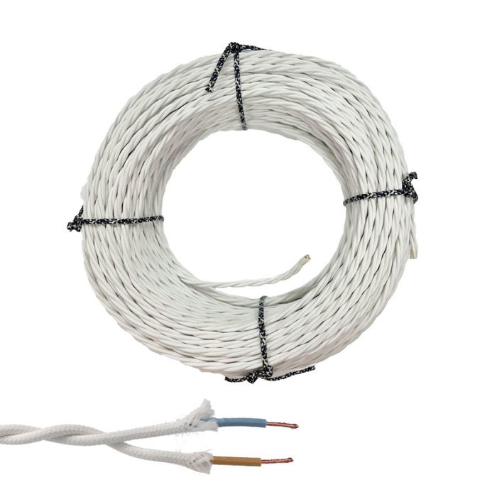 Edm Cable paralelo textil trenzado H07V-K 2 x 2,50 mm² blanco 100 m Edm Cable paralelo textil trenzado H07V-K 2 x 2,50 mm² blanco 100 m