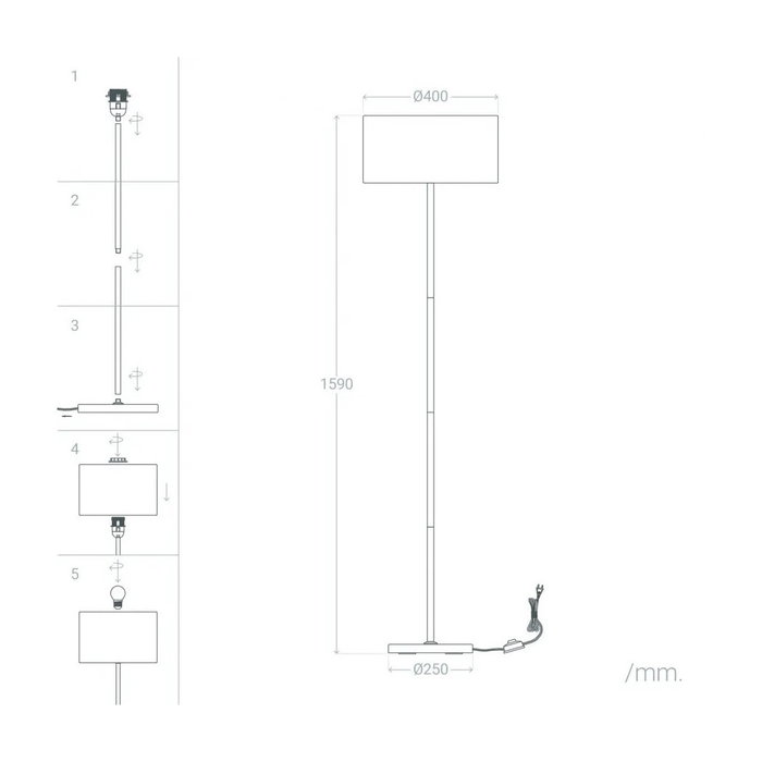 Lámpara de Suelo Puducherry [SKD-F1006] - Lámpara de Pie con Diseño Moderno para Salón, Dormitorio o Comedor - Apto para Bombilla LED E27