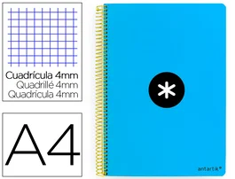 Antartik Cuaderno Espiral A4 Tapa Dura 80 Hojas 90gr Cuadro 4mm con Margen Azul