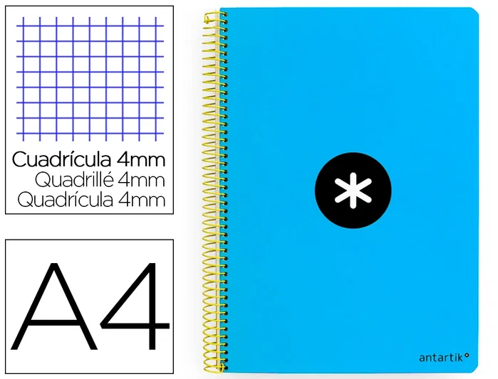 Antartik Cuaderno Espiral A4 Tapa Dura 80 Hojas 90gr Cuadro 4mm con Margen Azul Antartik Cuaderno Espiral A4 Tapa Dura 80 Hojas 90gr Cuadro 4mm con Margen Azul