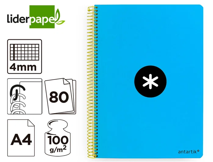 Antartik Cuaderno Espiral A4 Tapa Dura 80 Hojas 90gr Cuadro 4mm con Margen Azul Antartik Cuaderno Espiral A4 Tapa Dura 80 Hojas 90gr Cuadro 4mm con Margen Azul