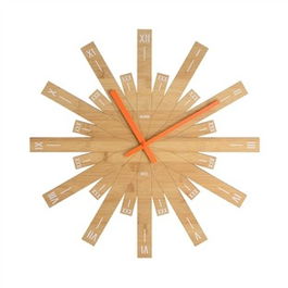 Alessi MDL05 Raggiante Reloj de Pared en Madera de Bambú con Números Romanos Diseñado por Michele De Lucchi