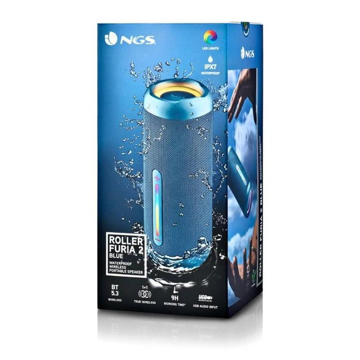 NGS Roller Furia 2 Altavoz Bluetooth 30W Azul con Luces RGB