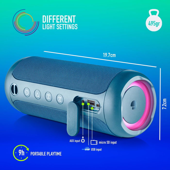 NGS Roller Furia 2 Altavoz Bluetooth 30W Azul con Luces RGB
