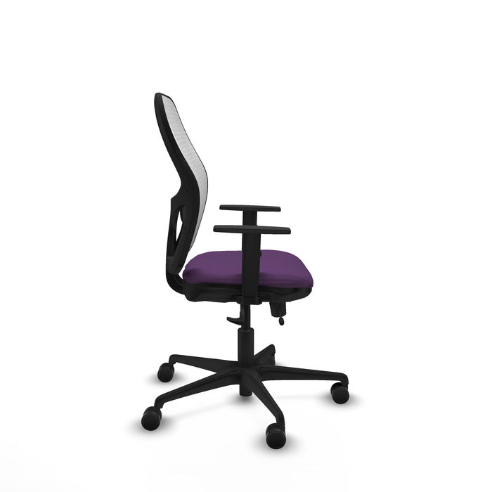 Silla de oficina Jorquera con mecanismo Sincro/Traslack tapizada con Tela color Morado y malla color Blanco. Equipada con lumbar 1D, Brazos 1D y Ruedas 65mm nailon Silla de oficina Jorquera con mecanismo Sincro/Traslack tapizada con Tela color Morado y malla color Blanco. Equipada con lumbar 1D, Brazos 1D y Ruedas 65mm nailon