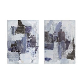 DKD Home Decor Set de 2 Cuadros Lienzo MDF Abstracto 50x70 cm Azul y Blanco