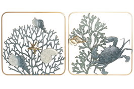DKD Home Decor Decoración de Pared Metal 50x50 Marino Surtido de 4 Piezas