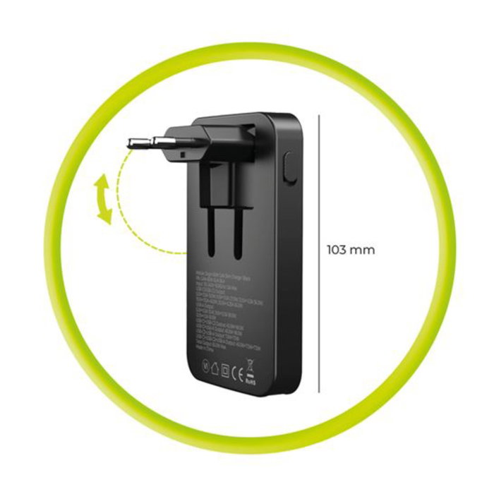 Mobile Origin 65W GaN Slim Cargador Dual USB-C y USB-A Negro