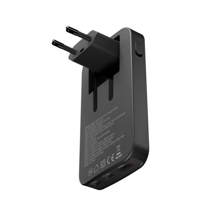 Mobile Origin 65W GaN Slim Cargador Dual USB-C y USB-A Negro
