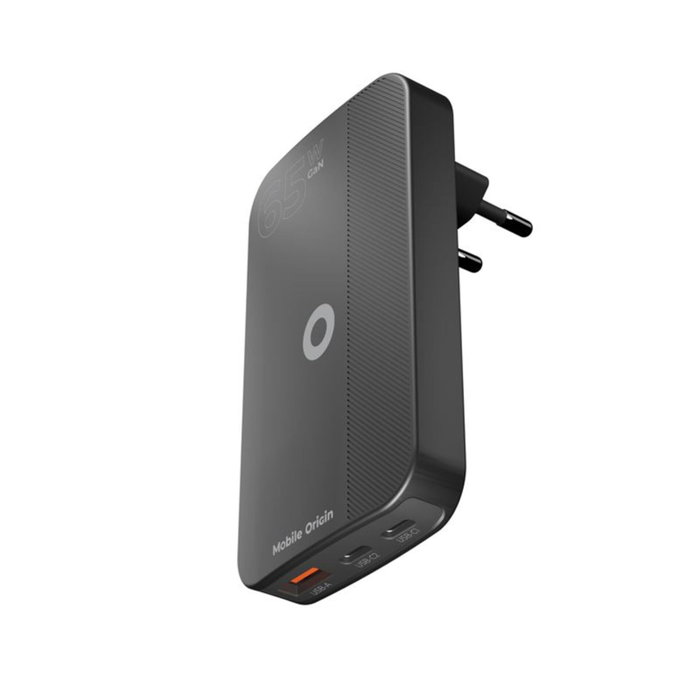 Mobile Origin 65W GaN Slim Cargador Dual USB-C y USB-A Negro
