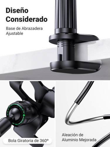 UGREEN 80906 Soporte Pasivo para Teléfono Móvil/Smartphone, Brazo Largo 90cm, Negro