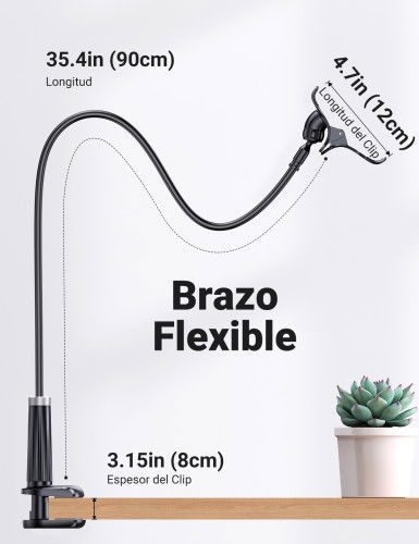 UGREEN 80906 Soporte Pasivo para Teléfono Móvil/Smartphone, Brazo Largo 90cm, Negro