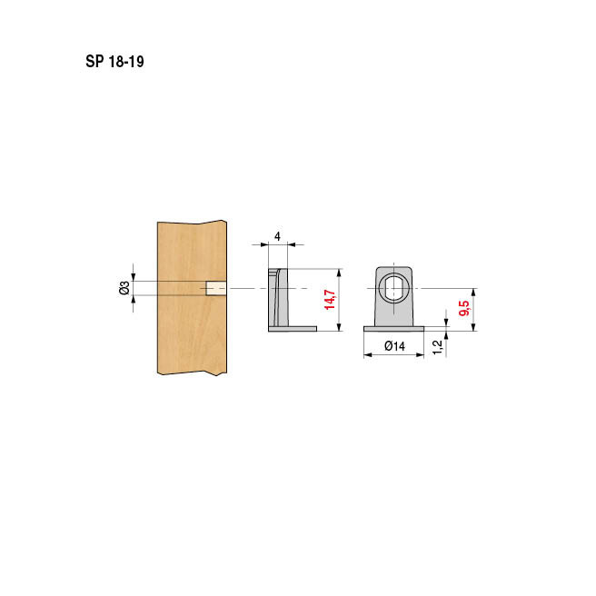 ITALIANA FERRAMENTA Soporte Lateral Maori con Taladro Ø3mm, Espesor 19mm