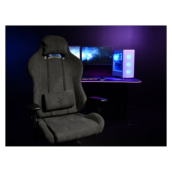 Arozzi Silla Gaming Torretta 2023, Asiento y Respaldo Acolchado en Tela Gris Oscuro, Ajustable 0-165 grados, Soporta 120 kg, para 155-185 cm de Altura
