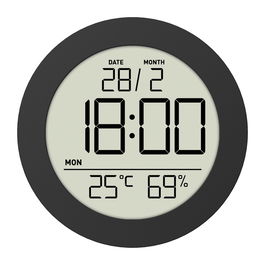 Day Termómetro e Higrómetro con Fecha y Reloj, Mide Temperatura y Humedad Ambiental, Pantalla LCD, Color Blanco