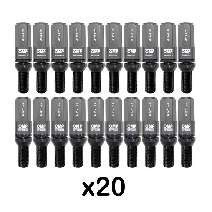 Omp Juego de 20 Tornillos con Protector de Aluminio M12x1.25 Negro/Plata Omp Juego de 20 Tornillos con Protector de Aluminio M12x1.25 Negro/Plata