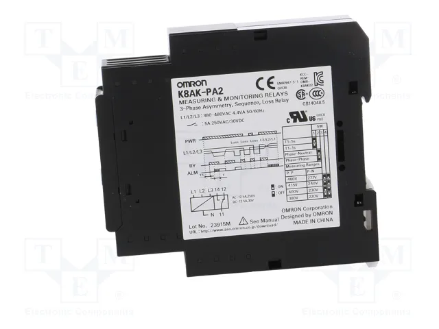 OMRON K8AK-PA Relé de monitorización de tensión trifásica SPDT OMRON K8AK-PA Relé de monitorización de tensión trifásica SPDT