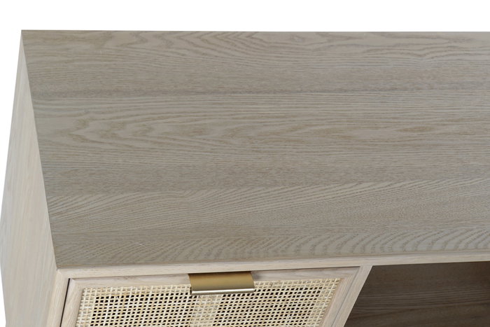 DKD Home Decor Mueble TV Scandi Rejilla Natural Dorado 120 x 60 x 42 cm
