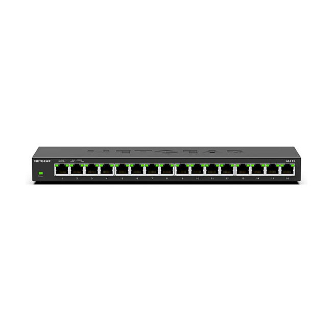 NETGEAR GS316v3 - Switch de Escritorio Gigabit No Administrado de 16 Puertos para Montaje en Pared, Negro, 10/100/1000