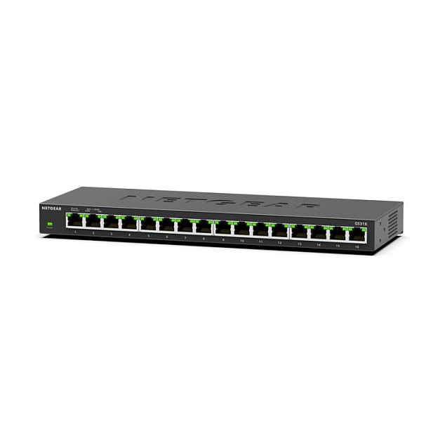 NETGEAR GS316v3 - Switch de Escritorio Gigabit No Administrado de 16 Puertos para Montaje en Pared, Negro, 10/100/1000