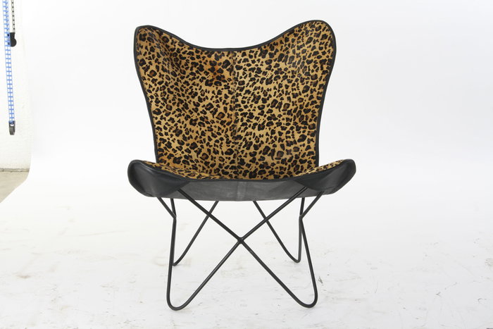 DKD Home Decor Silla de Metal y Piel Leopardo Negro