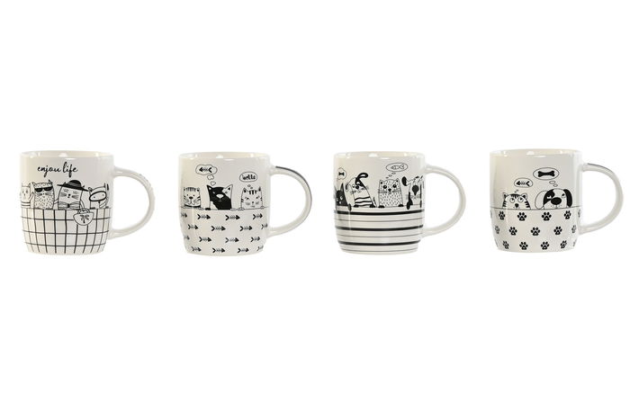 DKD Home Decor Taza Loft Porcelana New Bone Negro Blanco Gatitos Apto Microondas y Lavavajillas 12 Unidades 8.5x9x12.5 cm DKD Home Decor Taza Loft Porcelana New Bone Negro Blanco Gatitos Apto Microondas y Lavavajillas 12 Unidades 8.5x9x12.5 cm