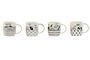 DKD Home Decor Taza Loft Porcelana New Bone Negro Blanco Gatitos Apto Microondas y Lavavajillas 12 Unidades 8.5x9x12.5 cm