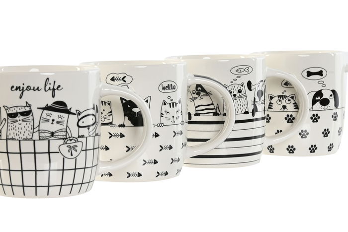 DKD Home Decor Taza Loft Porcelana New Bone Negro Blanco Gatitos Apto Microondas y Lavavajillas 12 Unidades 8.5x9x12.5 cm DKD Home Decor Taza Loft Porcelana New Bone Negro Blanco Gatitos Apto Microondas y Lavavajillas 12 Unidades 8.5x9x12.5 cm