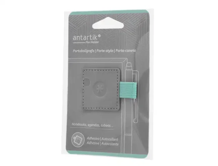 Antartik Portabolígrafo Autoadhesivo para Cuaderno, Agenda y Tablet hasta 15mm Grosor, Gris y Turquesa