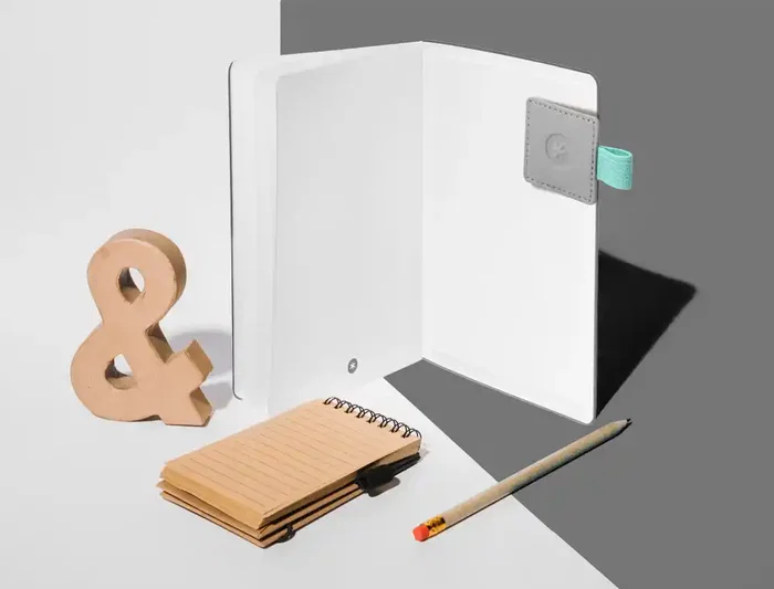 Antartik Portabolígrafo Autoadhesivo para Cuaderno, Agenda y Tablet hasta 15mm Grosor, Gris y Turquesa